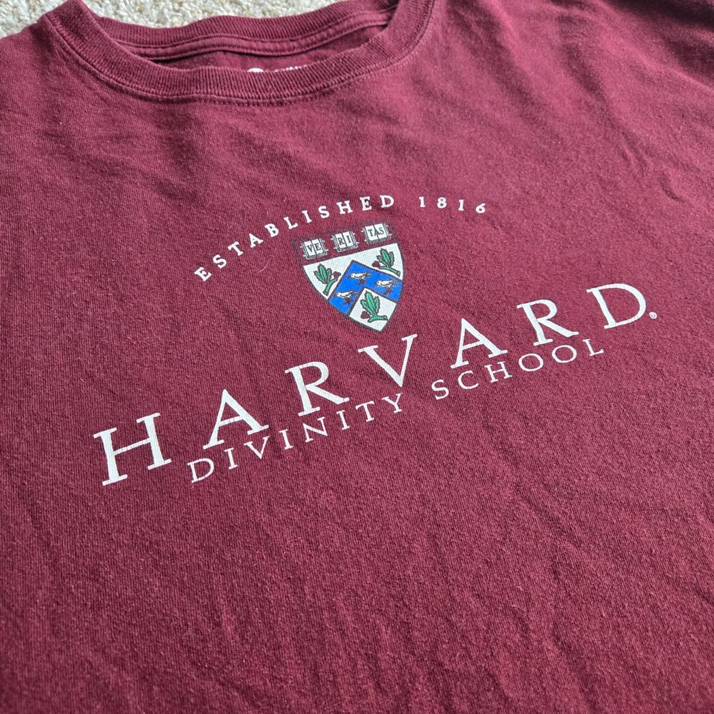Champion Harvard Divinity School T-Shirt Mens Large Maroon Burgundy Cotton Tee